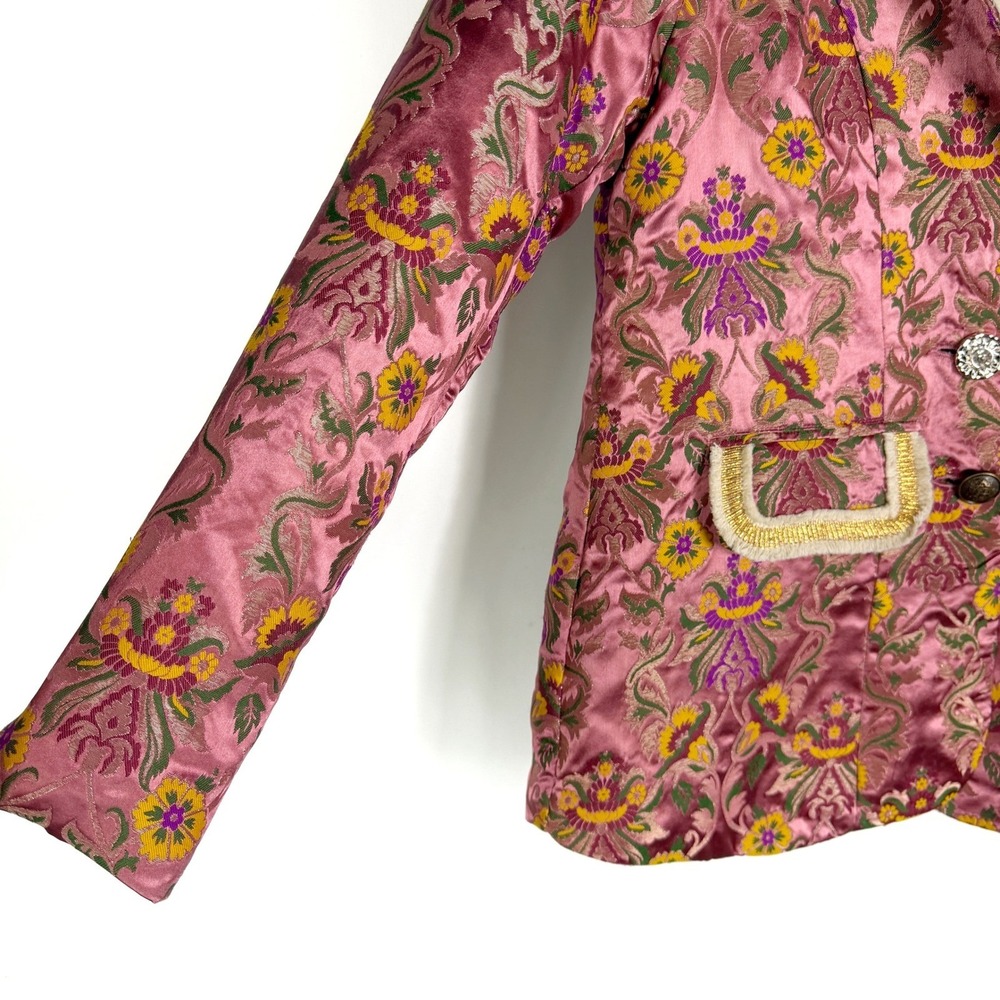 Aratta Silent Journey Renaissance Silk Jacquard Blazer Pink Floral Brocade Sz XS - Picture 6 of 12